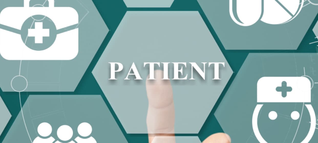 Banner image of patient-centred care with text reading "Patient."