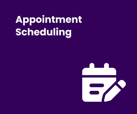 In this image, the Text reading "appointment scheduling" with the logo